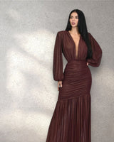 Golden Muse Metallic Foil Maxi Dress - Merlot - Palazzo Couture Online