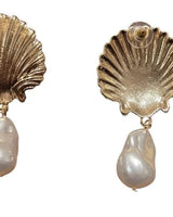 Golden Oyster Pearl Drop Earrings with Baroque Charm - women's statement jewelry