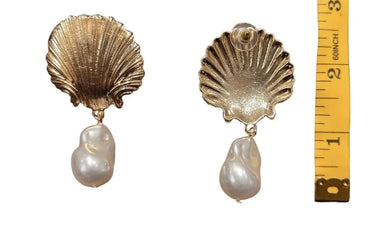 Golden Oyster Pearl Drop Earrings with Baroque Charm - women's statement jewelry