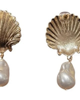 Golden Oyster Pearl Drop Earrings with Baroque Charm for women - fashion jewelry by Palazzo Couture