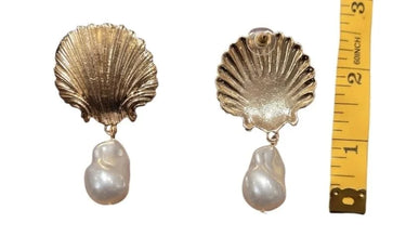 Golden Oyster Pearl Drop Earrings with Baroque Charm for women - fashion jewelry by Palazzo Couture
