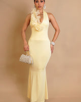 Golden Petal Halter Maxi Dress - Yellow - Palazzo Couture Online