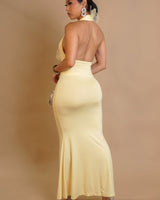 Golden Petal Halter Maxi Dress - Yellow - Palazzo Couture Online