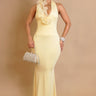 Golden Petal Halter Maxi Dress - Yellow front view showing full-length maxi silhouette