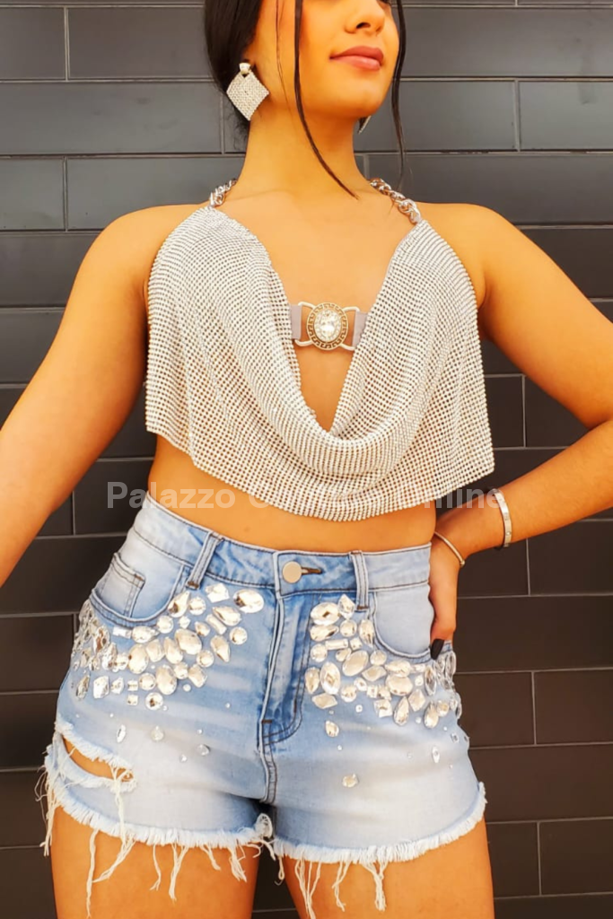 Golden Rhinestone Crop Top (Silver)