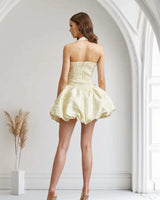 Golden Rose Jacquard Mini Dress - Champagne close up detail of elegant design
