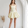 Golden Rose Jacquard Mini Dress - Champagne front view showing mini dress silhouette