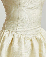 Golden Rose Jacquard Mini Dress - Champagne side view highlighting short hemline