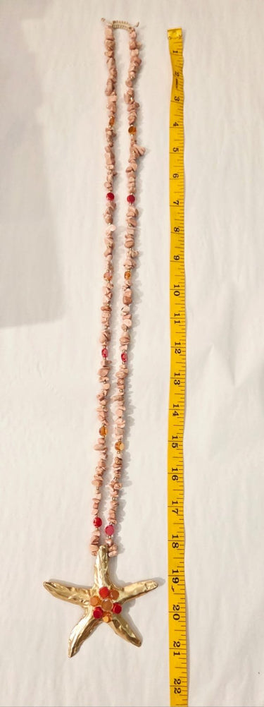 Women’s pink gold starfish gemstone necklace – layered drop design for vacation/résort style
