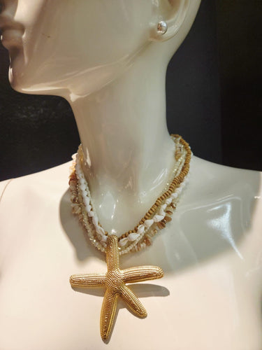 White gold starfish layered necklace – ocean‑inspired beach chic jewelry