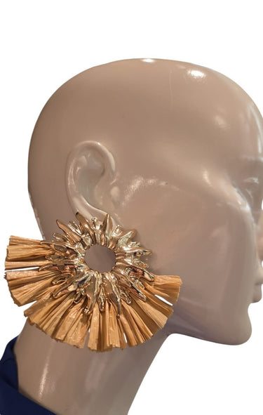 Golden Sunburst Raffia Earrings - Palazzo Couture Online