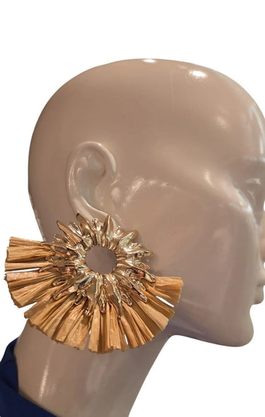 Golden Sunburst Raffia Earrings for women - fashion jewelry by Palazzo Couture