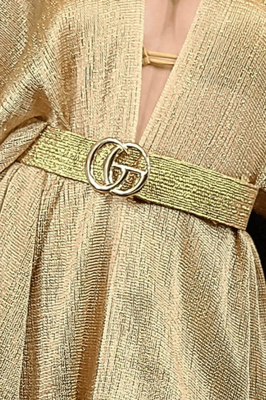 strapless open back dress Golden Wave Belt Gold