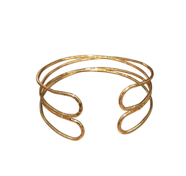 Golden Waves Gold Cuff Bracelet with Sculptural Open Design - front view