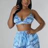 Good Vibes Blue Short Set – Spaghetti Strap front view showing complete two piece short set