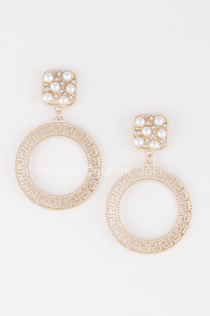Greek Key Circle Dangle Earrings One Size / Gold
