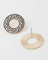 Greek Key Earrings – Classic Circular Stud Design in Gold Tone - women's statement jewelry