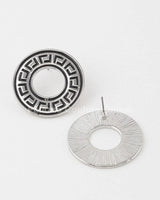 Greek Key Earrings – Classic Circular Stud Design in Gold Tone - stylish accessory for every outfit
