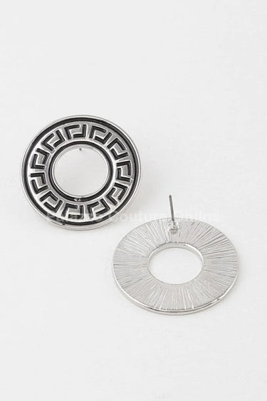 Greek Key Earrings – Classic Circular Stud Design in Gold Tone - stylish accessory for every outfit