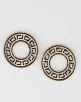 Greek Key Earrings – Classic Circular Stud Design in Gold Tone for women - fashion jewelry by Palazzo Couture