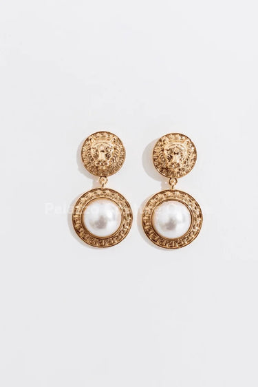 Greek Lion earrings Emblem Drop Earrings with Crystal Detail - stylish accessory for every outfit