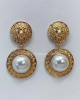 Greek Lion earrings Emblem Drop Earrings with Crystal Detail - elegant piece by Palazzo Couture