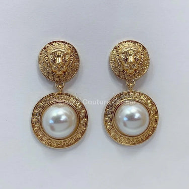Greek Lion earrings Emblem Drop Earrings with Crystal Detail - elegant piece by Palazzo Couture
