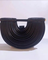 Half - Moon Textured Crossbody Bag (Black) - Palazzo Couture Online