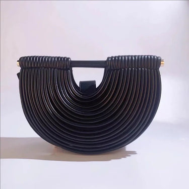 Half - Moon Textured Crossbody Bag (Black) - Palazzo Couture Online