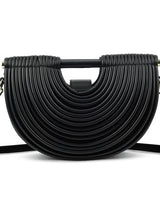 Half - Moon Textured Crossbody Bag (Black) - Palazzo Couture Online