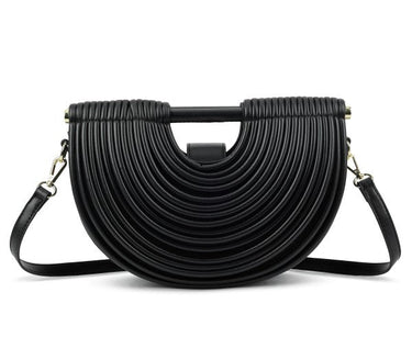 Half - Moon Textured Crossbody Bag (Black) - Palazzo Couture Online
