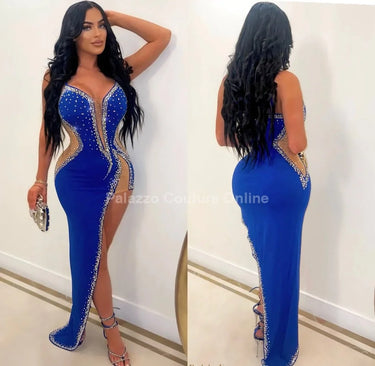 Women's Blue maxi dress elegant style back view