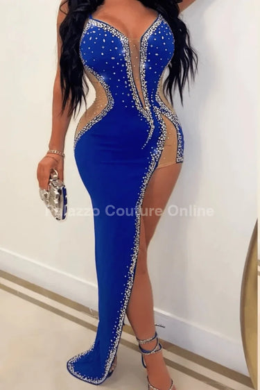 Half  Past Midnight Maxi Dress Blue front view showing full-length maxi silhouette