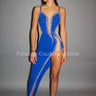 Elegant Blue elegant maxi dress on model styled for evening event