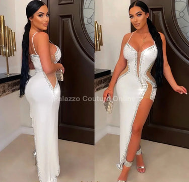 Women's White maxi dress elegant style back view