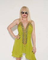 Halter Neck Premium Mini Dress (lemon) front view showing mini dress silhouette