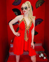 Halter Neck Premium Mini Dress (Red) front view showing mini dress silhouette