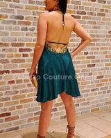 Halter Neck Premium Resort Mini Dress (Hunter Green) - Palazzo Couture Online