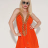 Halter Neck Premium Resort Mini Dress (Orange) front view showing mini dress silhouette