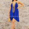 Halter Neck Premium Resort Mini Dress - Royal Blue - Palazzo Couture Online