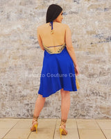 Women's Royal Blue mini dress halter style back view