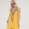 Halter Neck Premium Resort Mini Dress (Yellow) front view showing mini dress silhouette