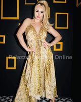 Halter Vaid Embroidery Snake Print Maxi Dress - Palazzo Couture Online