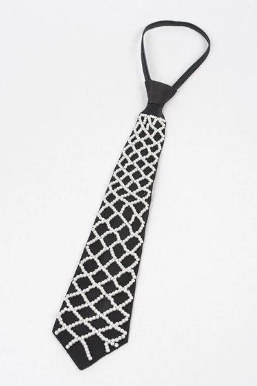 Handmade Faux Pearl Necktie Necklace - Black - women's statement jewelry