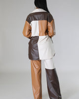 Wide leg faux leather cargo pants laid flat – high waist and utility style