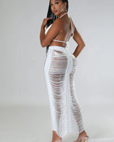 Haven Days Skirt Set – White Skirt Set with Fringe Lace showing coordinated top and skirt construction