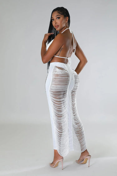Haven Days Skirt Set – White Skirt Set with Fringe Lace showing coordinated top and skirt construction