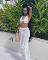 Haven Days Skirt Set – White Skirt Set with Fringe Lace front view showing complete two piece skirt set