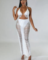 Haven Days Skirt Set – White Skirt Set with Fringe Lace side view showing skirt silhouette and fit