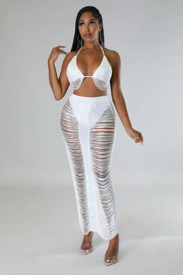 Haven Days Skirt Set – White Skirt Set with Fringe Lace side view showing skirt silhouette and fit
